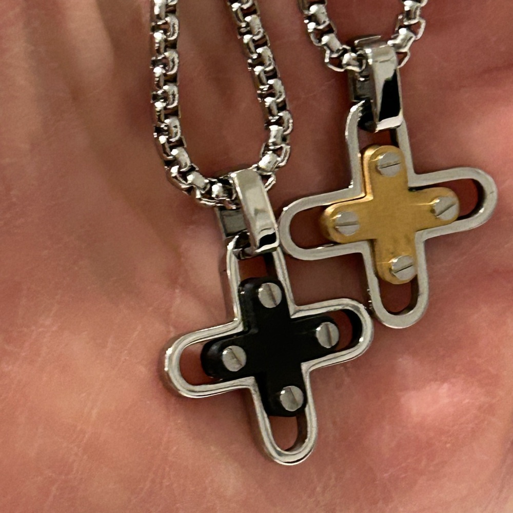 Stainless steel cross pendant chain necklaces for men two tone
